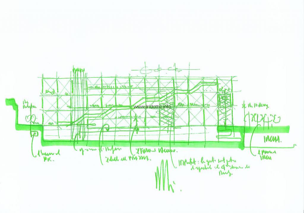 Centre Pompidou, Beaubourg, Parigi:  Schizzo Renzo Piano …