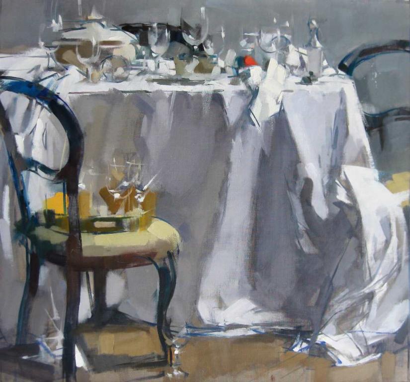 Maggie Siner, Table, Chair and Tray (2013, 71x76 cm, olio…