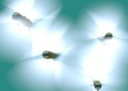 Simulazioni di Venus Swarm, il banco di pesci droni.,…