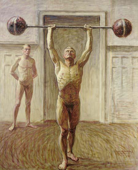 Eugène Fredrik Jansson (Svezia  1862-1915) Sollevamento pesi con due mani (fonte: en.wikipedia.org).
