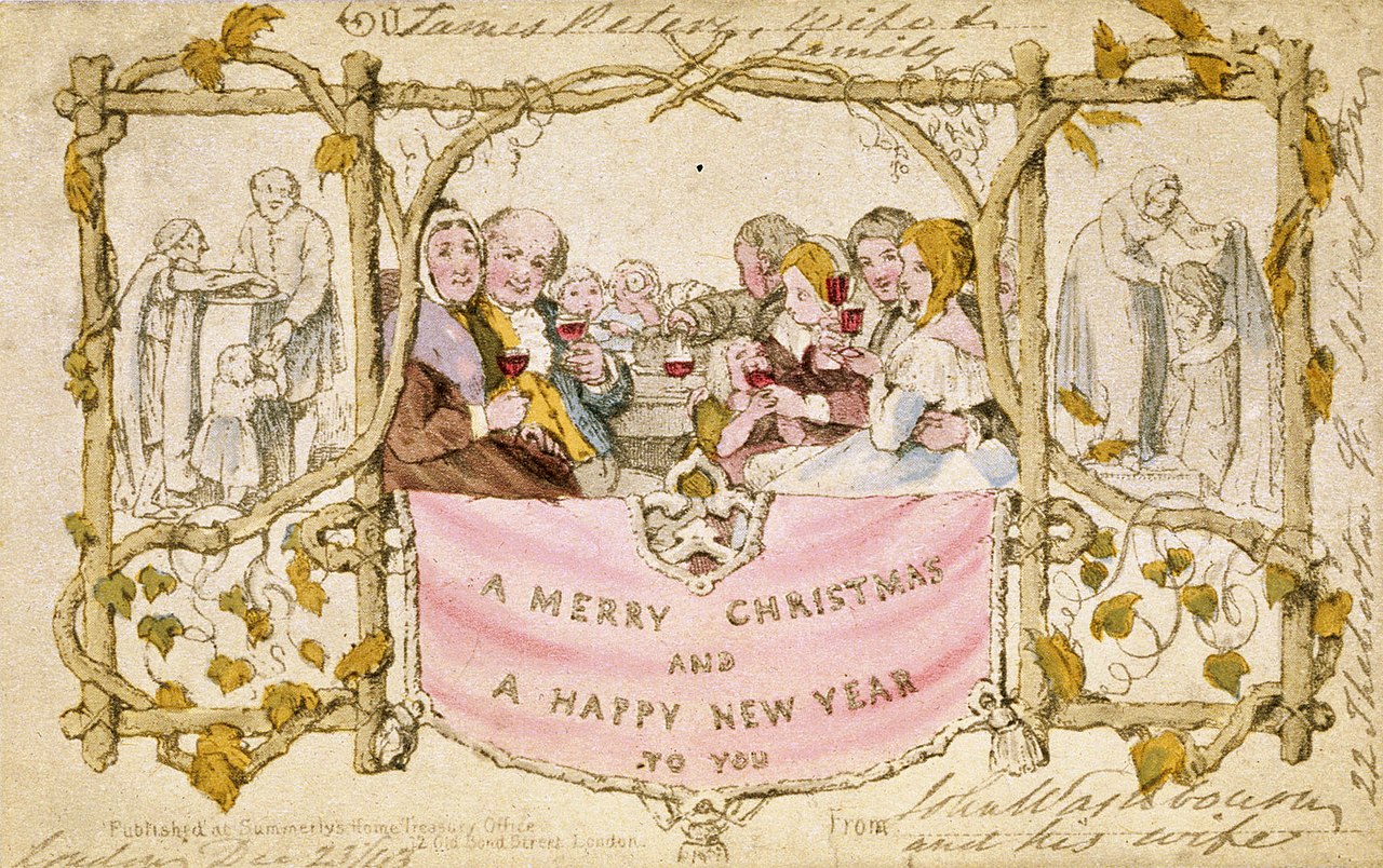 La prima cartolina di auguri, 1843 (fonte: en.wikipedia.org).