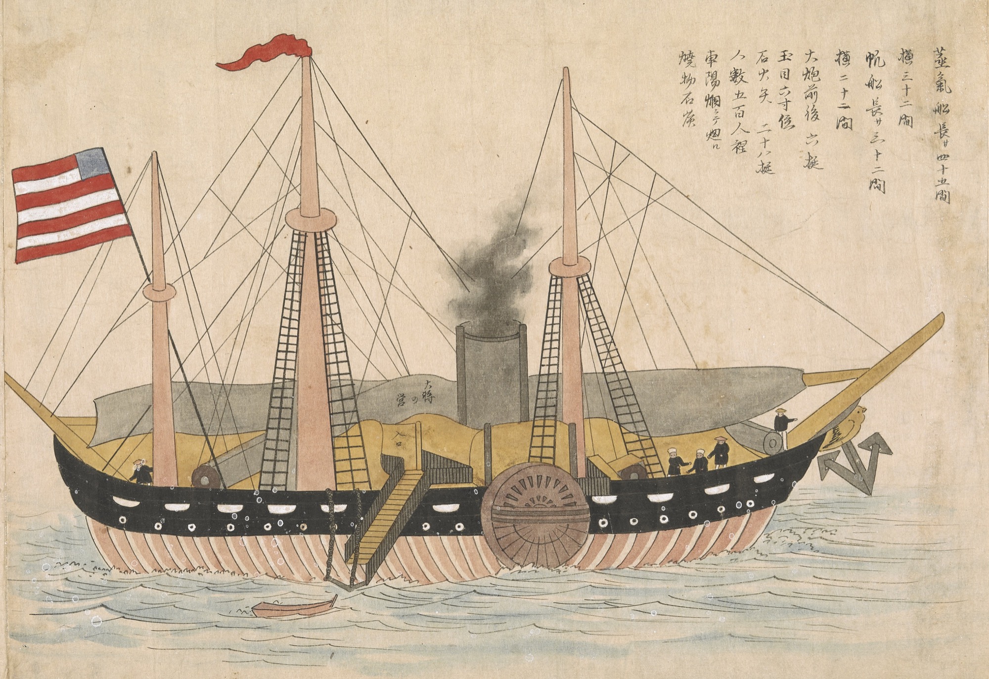 Una delle quattro navi della prima spedizione ufficiale statunitense in Giappone nel 1853 (fonte: British Library manuscript Or.16453).